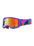 Alpinestars Vision 8 Corp Goggles, motocrossbriller med blå og lilla A-FLEX ramme, orange spejllinse med "ONE GOAL. ONE VISION." branding, gradueret pink til orange rem med et stort sort stjerne-logo, højtydende off-road øjenbeskyttelse