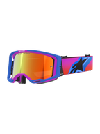 Alpinestars Vision 8 Corp Goggles, motocrossbriller med blå og lilla A-FLEX ramme, orange spejllinse med "ONE GOAL. ONE VISION." branding, gradueret pink til orange rem med et stort sort stjerne-logo, højtydende off-road øjenbeskyttelse