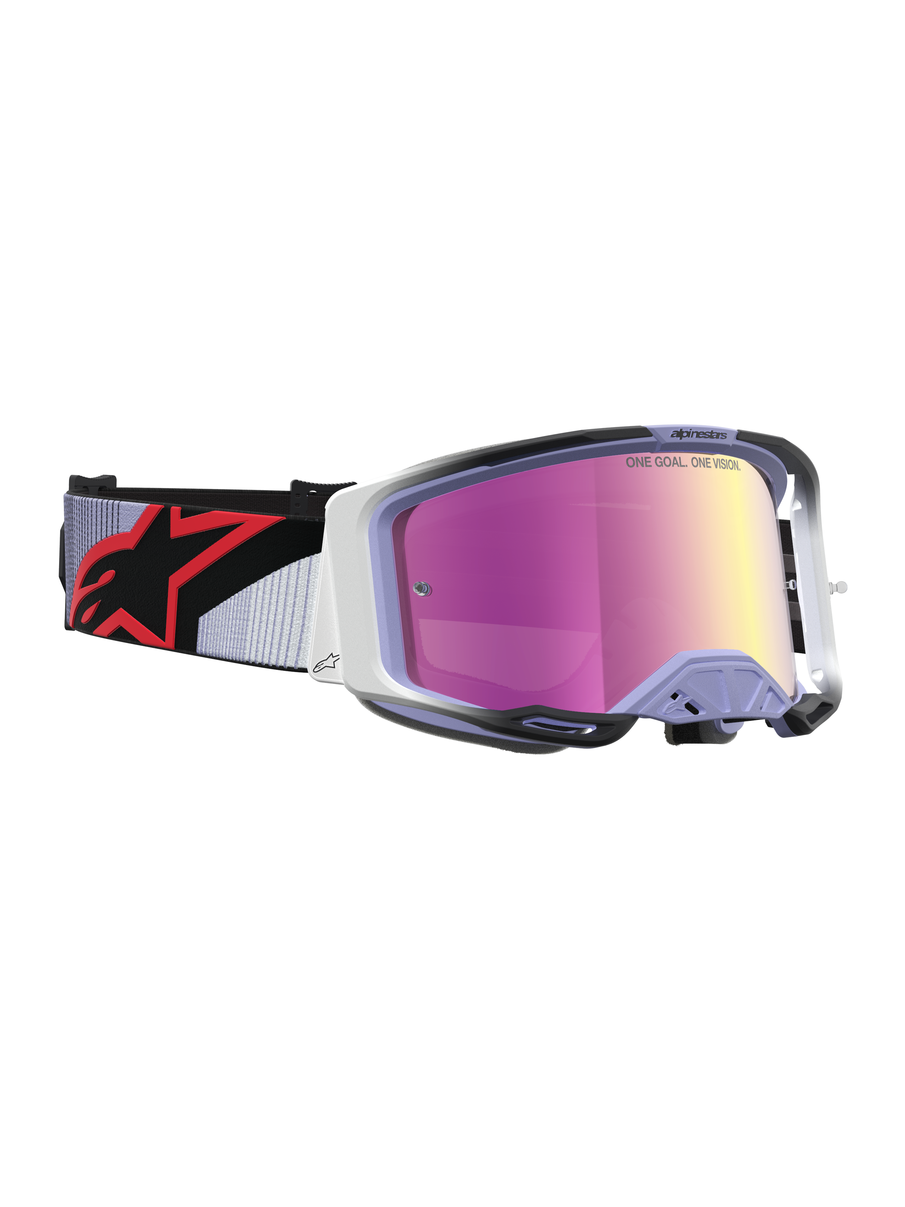 Alpinestars Vision 8 Maven goggles, lilla og sorte motocrossbriller med pink spejllinse og RAM-AIR ventilation