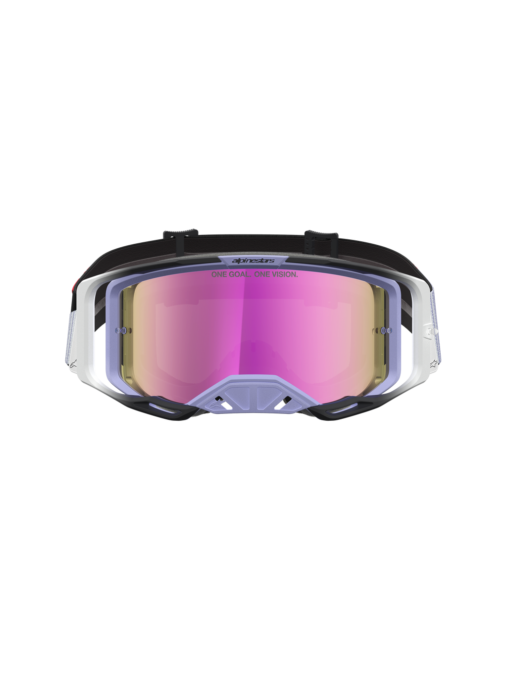 Alpinestars Vision 8 Maven goggles, lilla og sorte motocrossbriller med spejlpink antiduglinse og RAM-AIR ventilation