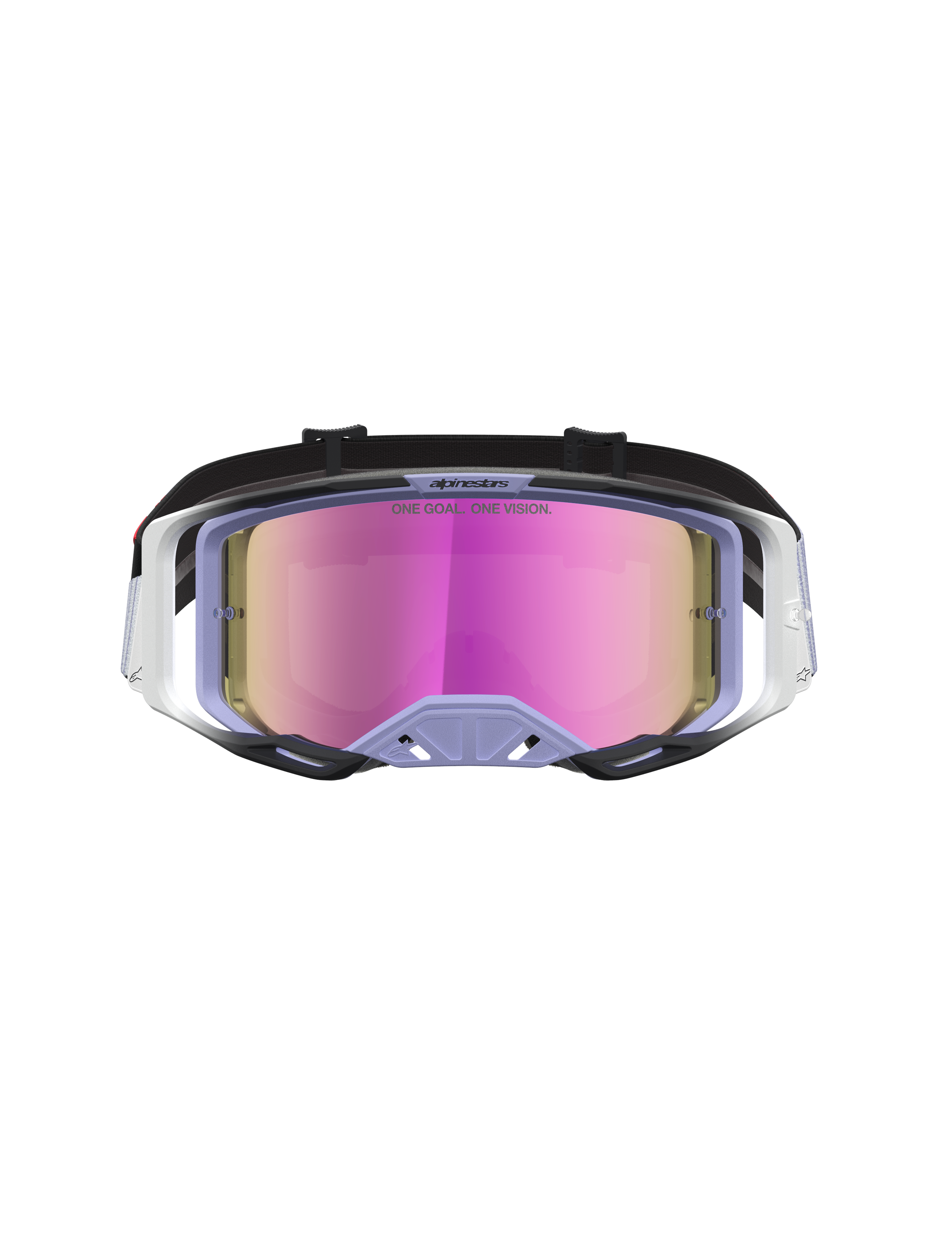 Alpinestars Vision 8 Maven goggles, lilla og sorte motocrossbriller med spejlpink antiduglinse og RAM-AIR ventilation
