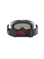 Alpinestars Vision 8 Maven motocross-goggles i lilla og sort, set bagfra med sort rem og rød One Goal. One Vision. branding.