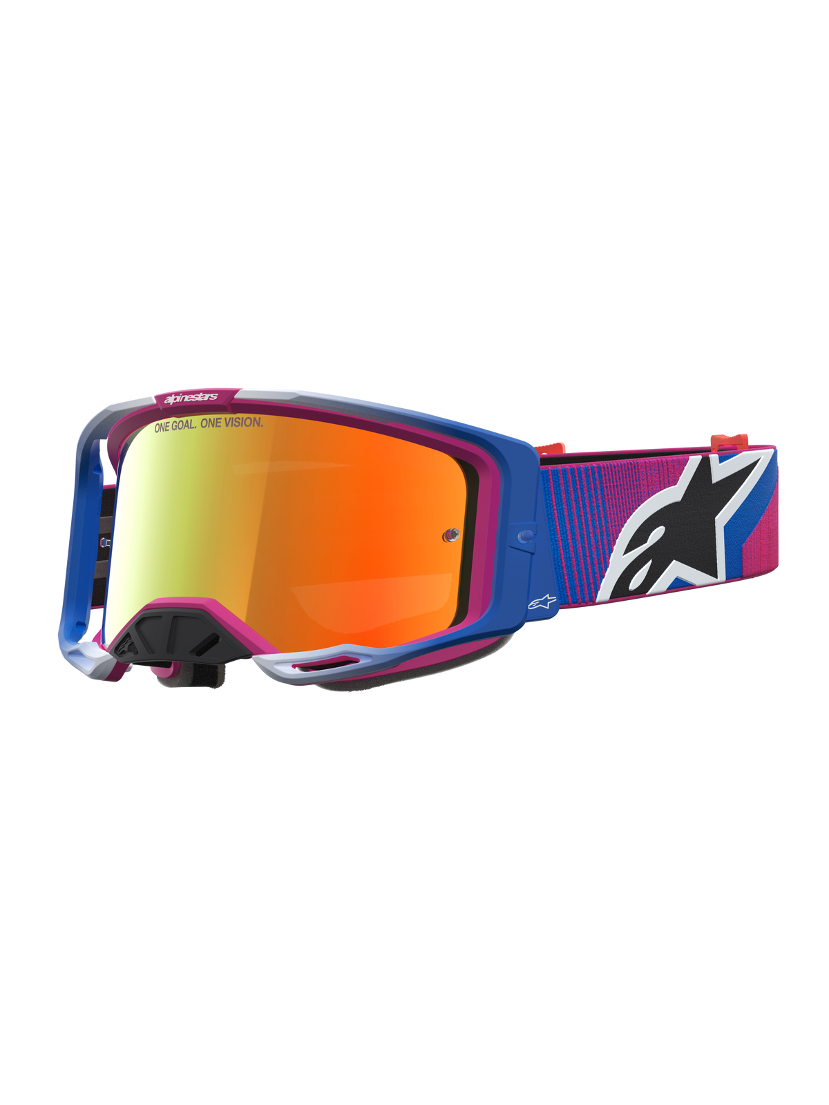 Alpinestars Vision 8 Maven Goggles, motocrossgoggles, blå og pink, rød spejllinse, letvægts A-FLEX rammekonstruktion.