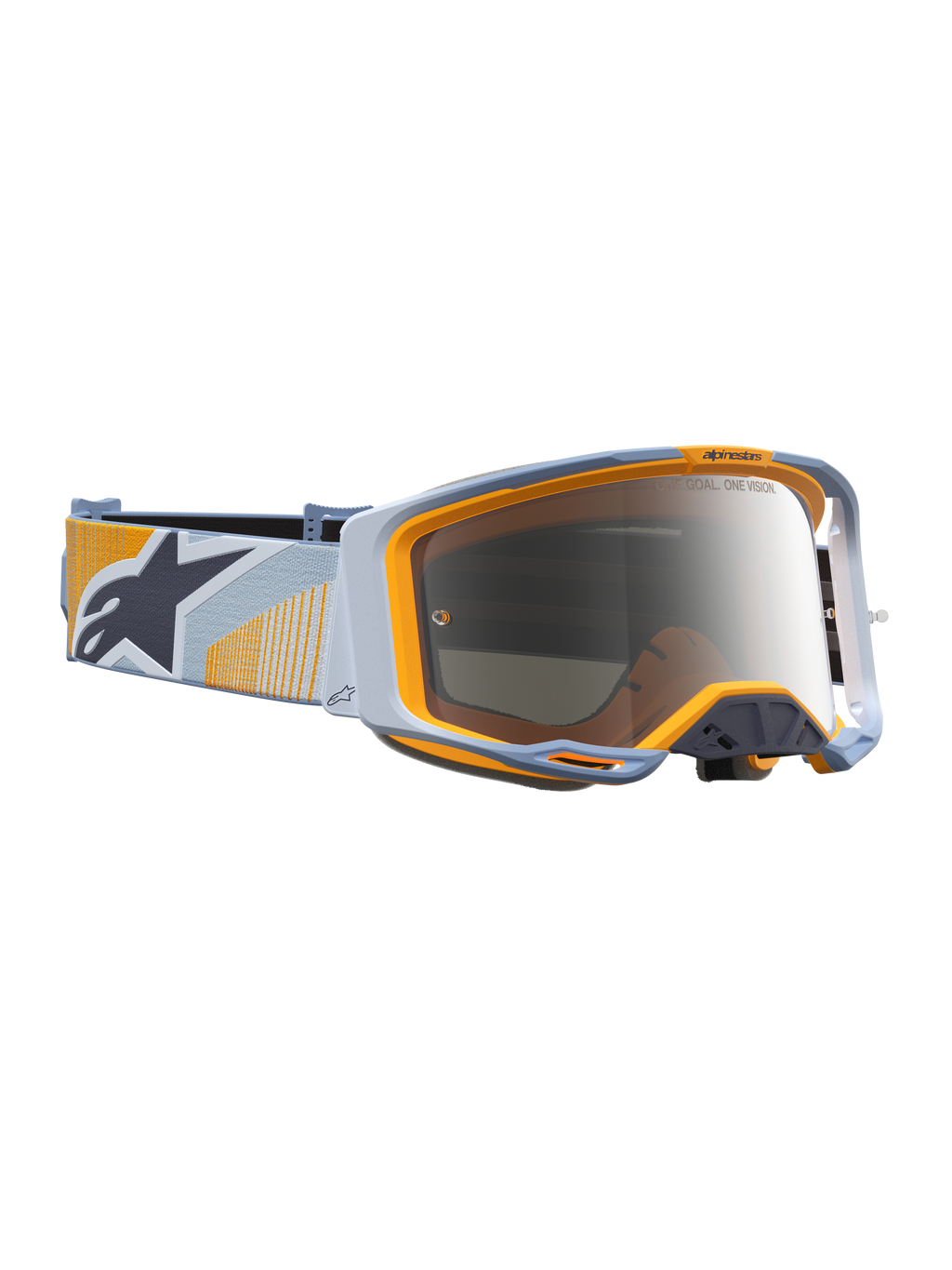 Alpinestars Vision 8 Maven goggles, motocross goggles i blå og orange med sølv spejllinse, fleksibel A-FLEX ramme og RAM-AIR ventilation til off-road kørsel.