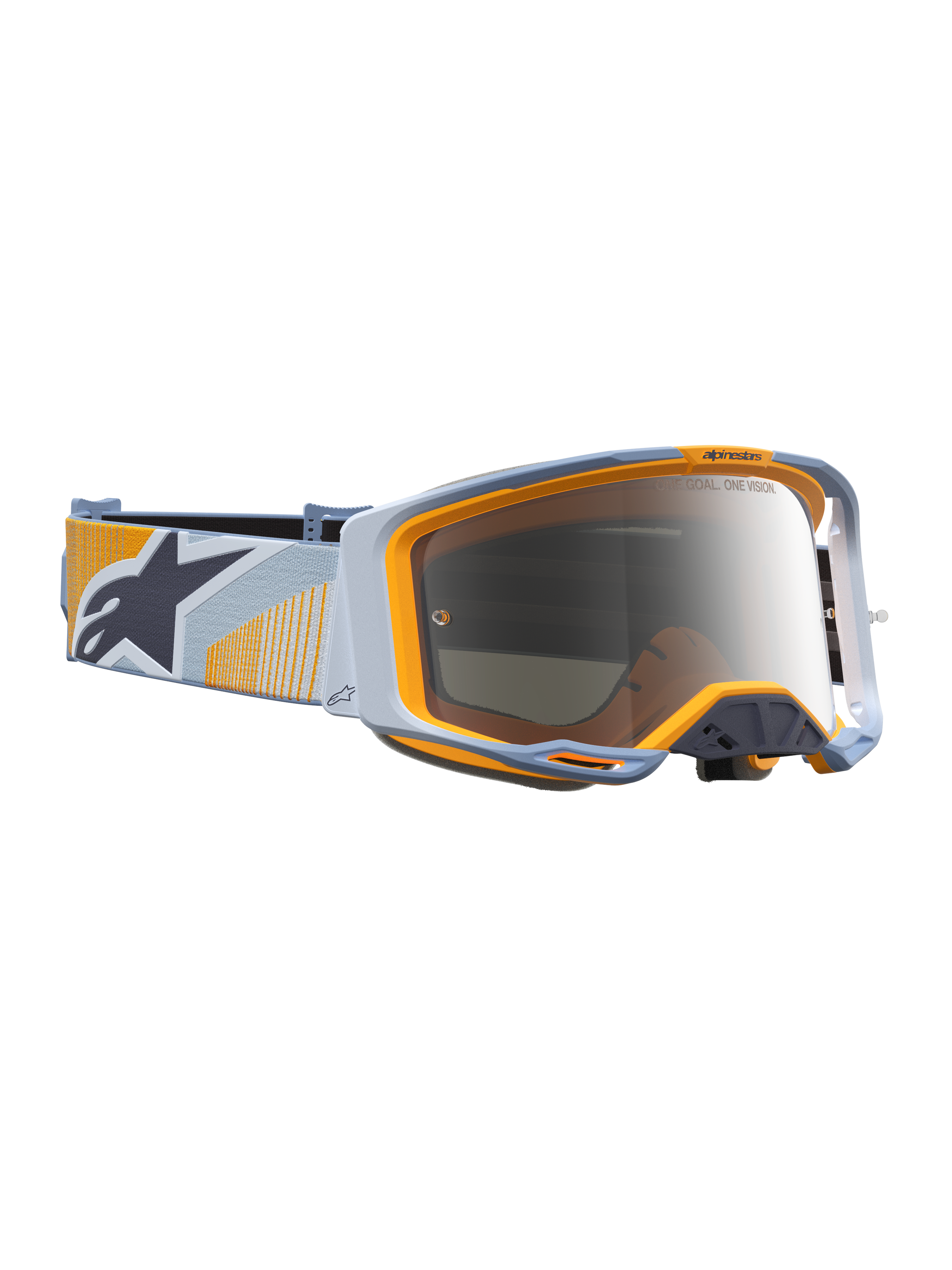 Alpinestars Vision 8 Maven goggles, motocross goggles i blå og orange med sølv spejllinse, fleksibel A-FLEX ramme og RAM-AIR ventilation til off-road kørsel.