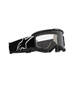 Alpinestars Vision 5 Corp Goggles, motocross-briller, sort stel med klar anti-dug linse, bred sort rem med hvidt Astars-logo, high-performance off-road briller med RAM-AIR ventilation