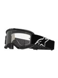Alpinestars Vision 5 Corp Goggles, motocross-briller, sort og klar, med en klar anti-dug linse, sort ramme med RAM-AIR ventilation og en bred sort rem med hvidt stjernelogo, designet til terrænløb