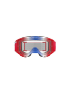 Alpinestars Vision 5 Corp Goggles, motocross-briller, rød, hvid og blå med klar linse, rødt stel med blå og hvide graduerede accenter, rød vævet rem, har 'ONE GOAL. ONE VISION.' branding på linsen, holdbar øjenbeskyttelse til terrænkørsel