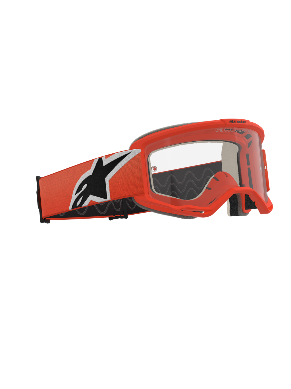 Alpinestars Vision 5 Corp Goggles, motocross-briller, orange og klar, orange ramme og rem med et markant sort og hvidt stjernelogo, klar anti-dug linse, professionelt off-road racerudstyr
