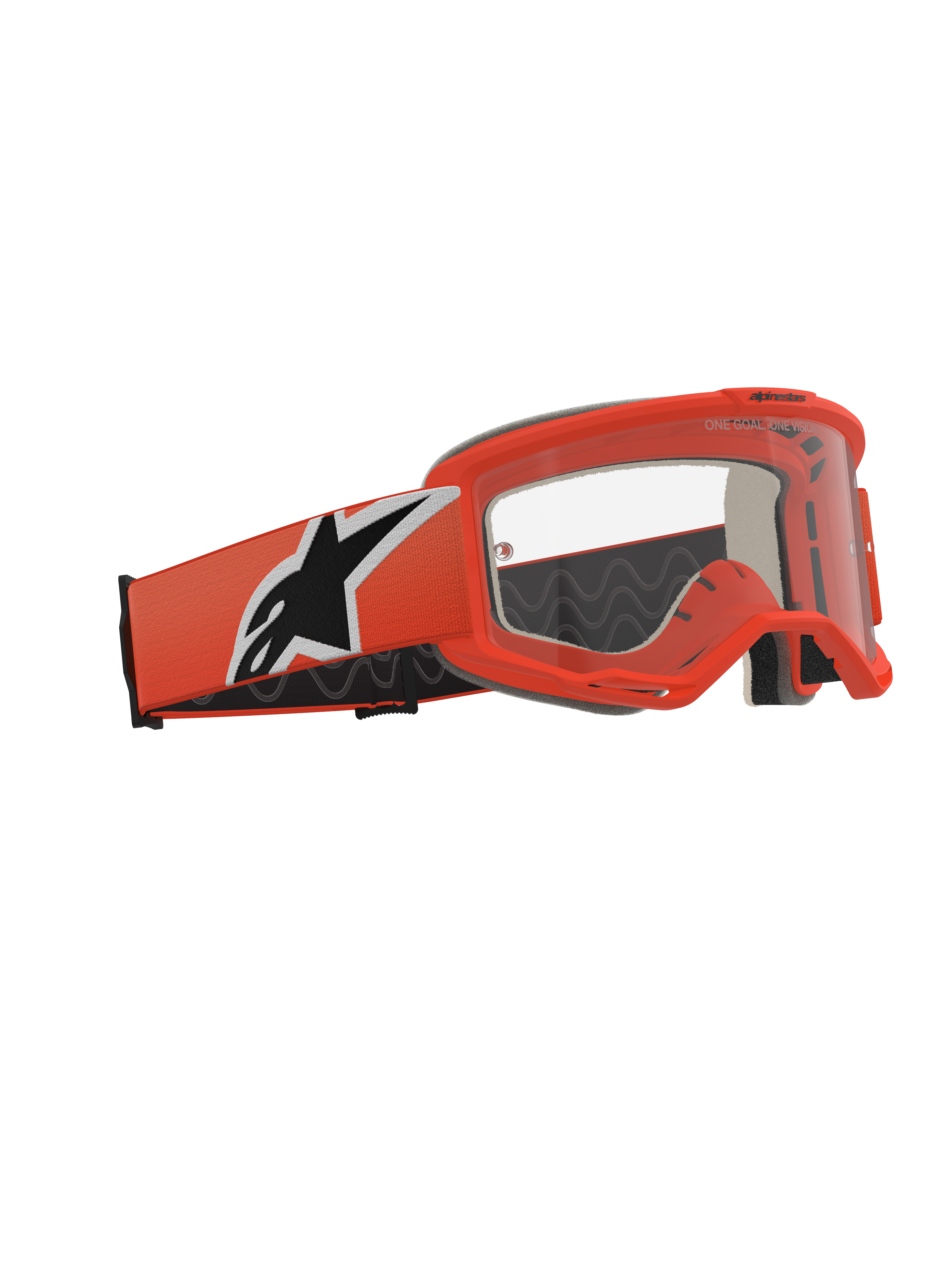 Alpinestars Vision 5 Corp Goggles, motocross-briller, orange og klar, orange ramme og rem med et markant sort og hvidt stjernelogo, klar anti-dug linse, professionelt off-road racerudstyr