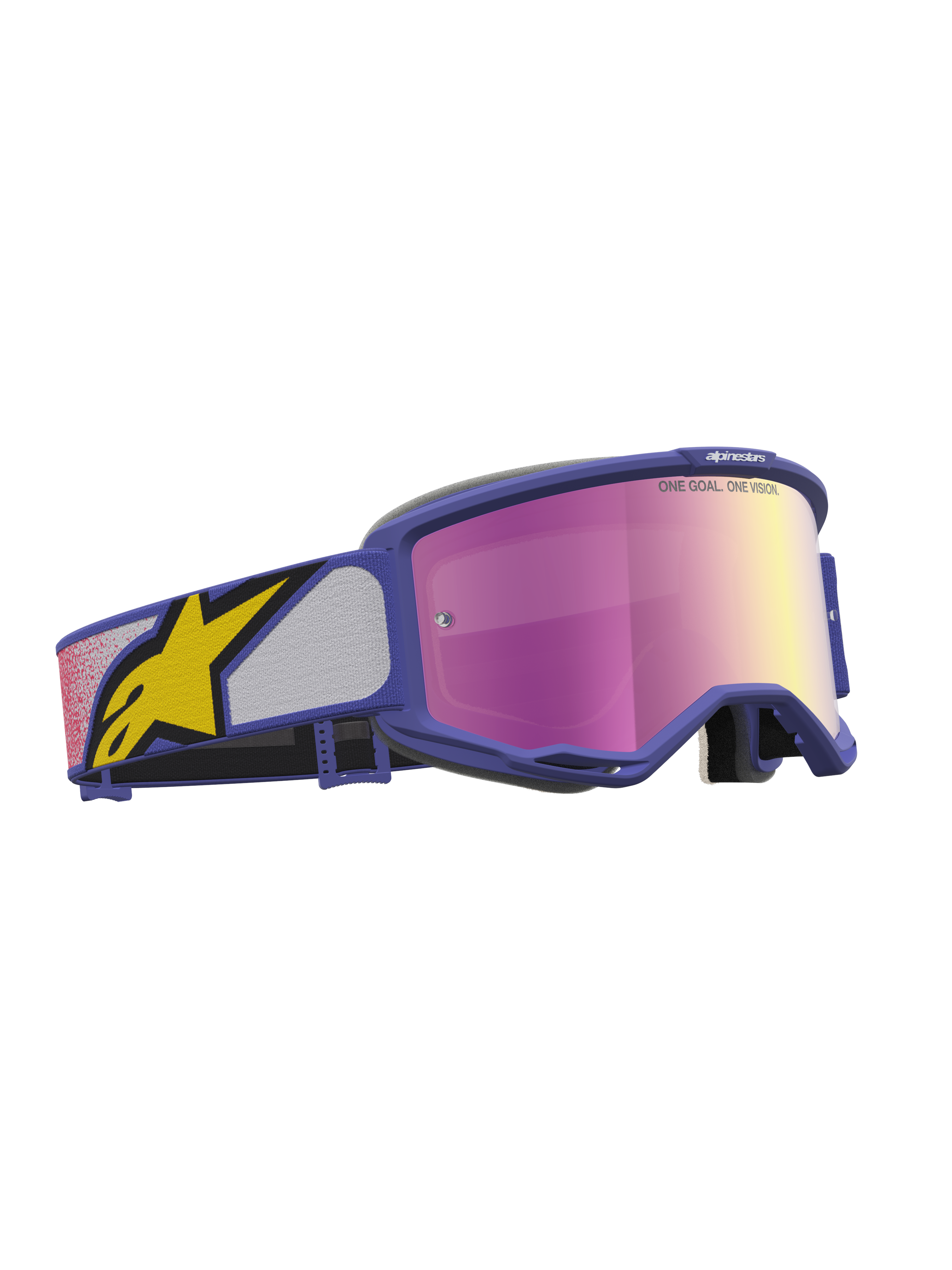Alpinestars Vision 5 Drag Goggles, lilla motocrossgoggles med pink spejllinse, A-FLEX ramme og RAM-AIR ventilation.