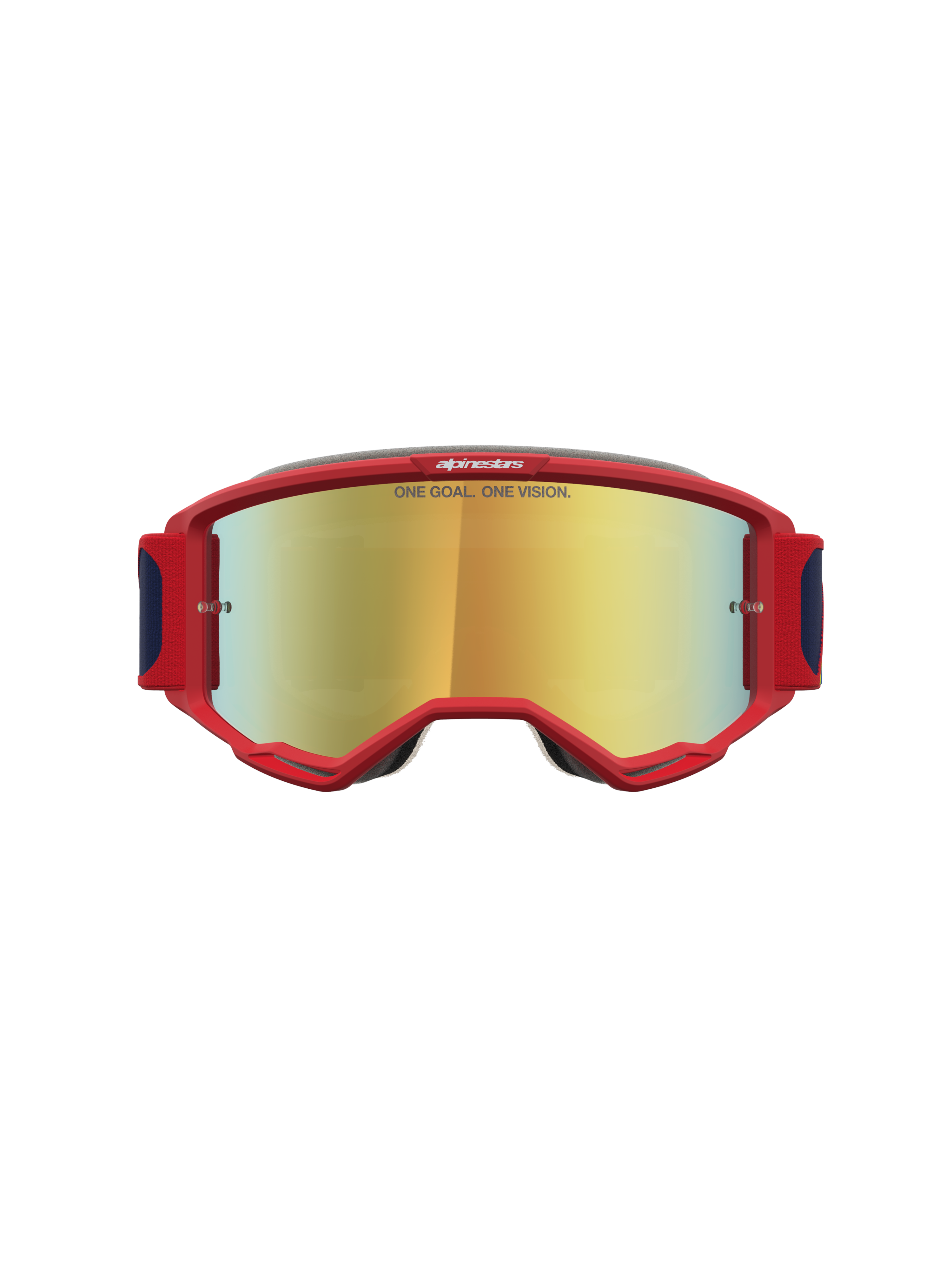 Alpinestars Vision 5 Drag Motocross Goggles, Red and Gold, A-FLEX frame with RAM-AIR ventilation and gold mirror lens.