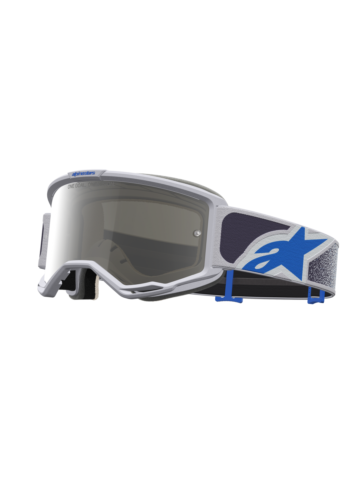 Alpinestars Vision 5 Drag goggles, motocrossgoggles i lys lilla og blå med sølv spejllinse og fleksibel A-FLEX ramme.