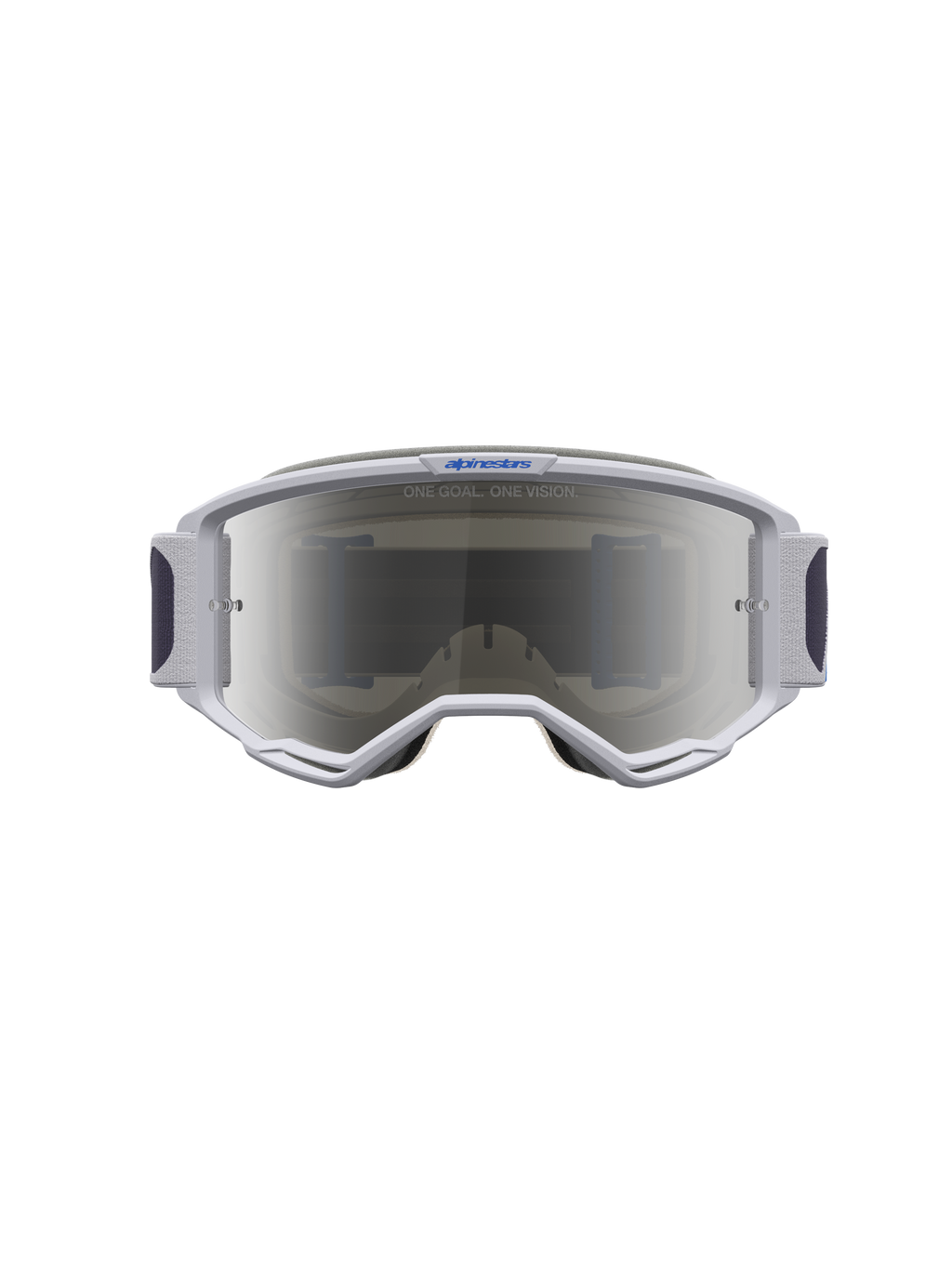 Alpinestars Vision 5 Drag Motocross Goggles, Light Lilac and Blue with a Mirror Silver lens and RAM-AIR ventilation.