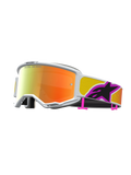 Alpinestars Vision 5 Drag Goggles, hvide motocrossgoggles med orange-rød spejllinse, A-FLEX ramme og RAM-AIR ventilation.
