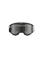 Alpinestars Vision 5 Corp Goggles, motocross-briller, lysegrå ramme med Purple Mirror Silver-linse, set forfra med 'ONE GOAL. ONE VISION.'-tekst, justerbar grå og lilla vævet rem, højtydende off-road øjenbeskyttelse