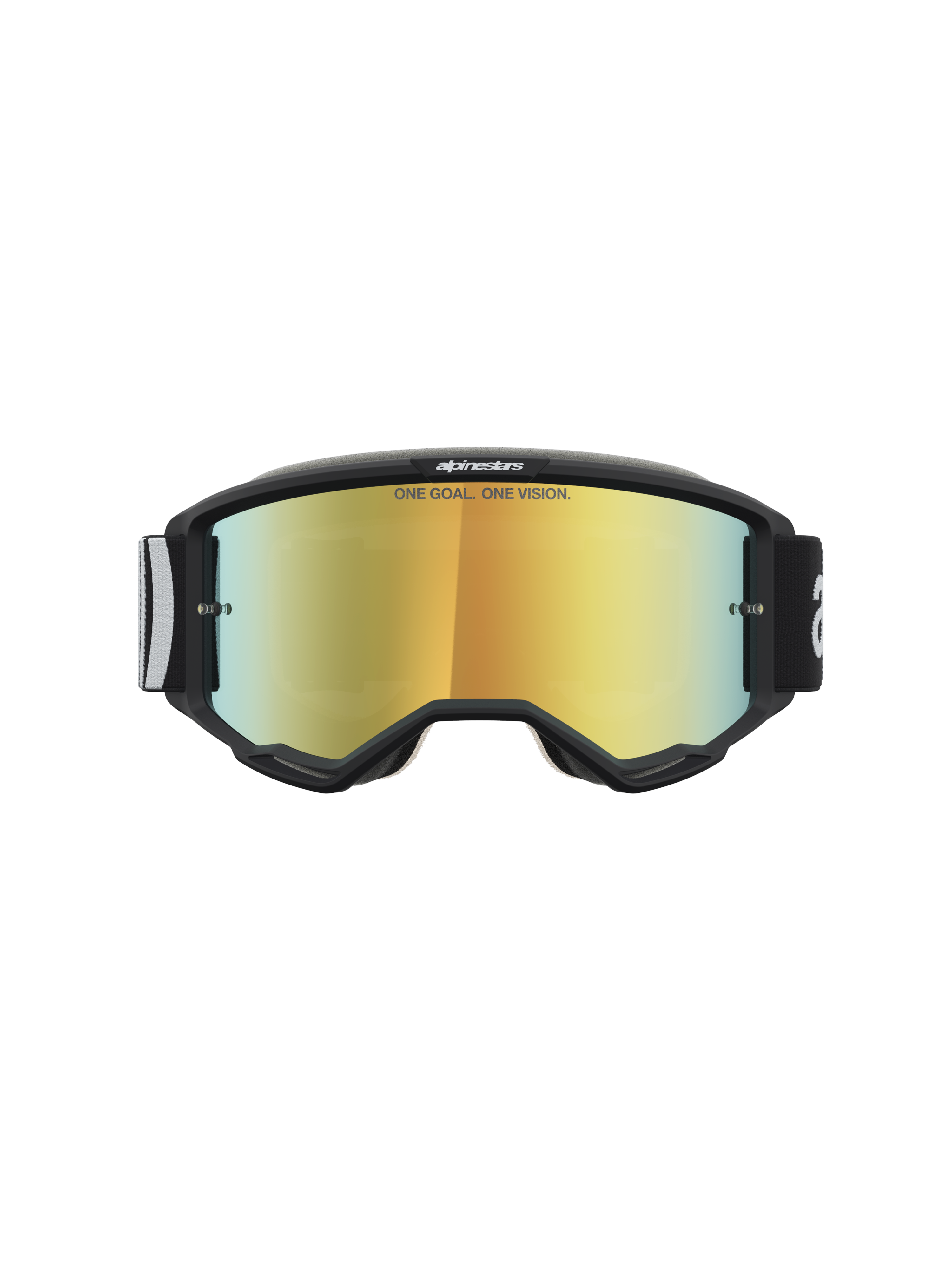 Alpinestars Vision 5 Hone goggles, motocrossbriller, sort med Mirror Gold spejllinse og RAM-AIR ventilationssystem.