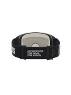 Alpinestars Vision 5 Hone goggles, sort og hvid motocrossgoggles, rem med One Goal One Vision-tekst og blødt ansigtsskum