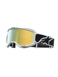 Alpinestars Vision 5 Rora goggles, motocrossbriller med hvid ramme, guldspejllinse og sort logorem.