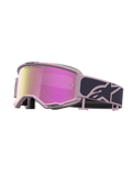 Alpinestars Vision 5 Rora motocrossbriller i grå og pink med pink spejllinse og fleksibel A-FLEX ramme.