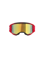 Alpinestars Vision 5 Blaze Goggles, motocross-briller, rød ramme med Gold Mirror-linse, har 'ONE GOAL. ONE VISION.'-tekst på linsen, rød elastikrem med hvidt logo, professionel motocross-øjenbeskyttelse