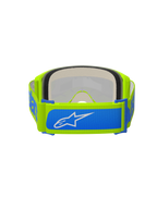 Alpinestars Vision 5 Blaze Goggles, Motocross Goggles, Fluo Yellow and Blue, rear view showing adjustable 45mm woven strap with blue accents and white Alpinestars logo, thick multi-layer face foam, designed for off-road racing