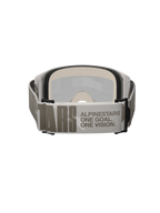 Alpinestars Vision 5 Hollow Goggles, motocross-briller, hvid og lysegrå, set bagfra med en bred vævet rem med 'ALPINESTARS ONE GOAL. ONE VISION.'-branding, tykt flerlags ansigtsskum, højtydende off-road briller