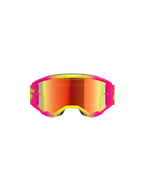 Alpinestars Vision 5 Wordmark Goggles, motocross-briller, pink og fluorescerende gul ramme med rød spejllinse, med markant branding og "One Goal. One Vision."-tekst på linsen, højtydende off-road briller