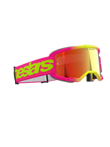 Alpinestars Vision 5 Wordmark Goggles, motocross-briller, pink og fluorescerende gul med rød spejllinse, markant tekstlogo på remmen, fleksibel ramme, højtydende øjenbeskyttelse til off-road kørsel