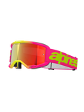 Alpinestars Vision 5 Wordmark Goggles, motocross-briller, pink fluo og gul, rød spejllinse, bred pink rem med markant limegrøn tekstgrafik, sporty design til off-road racing