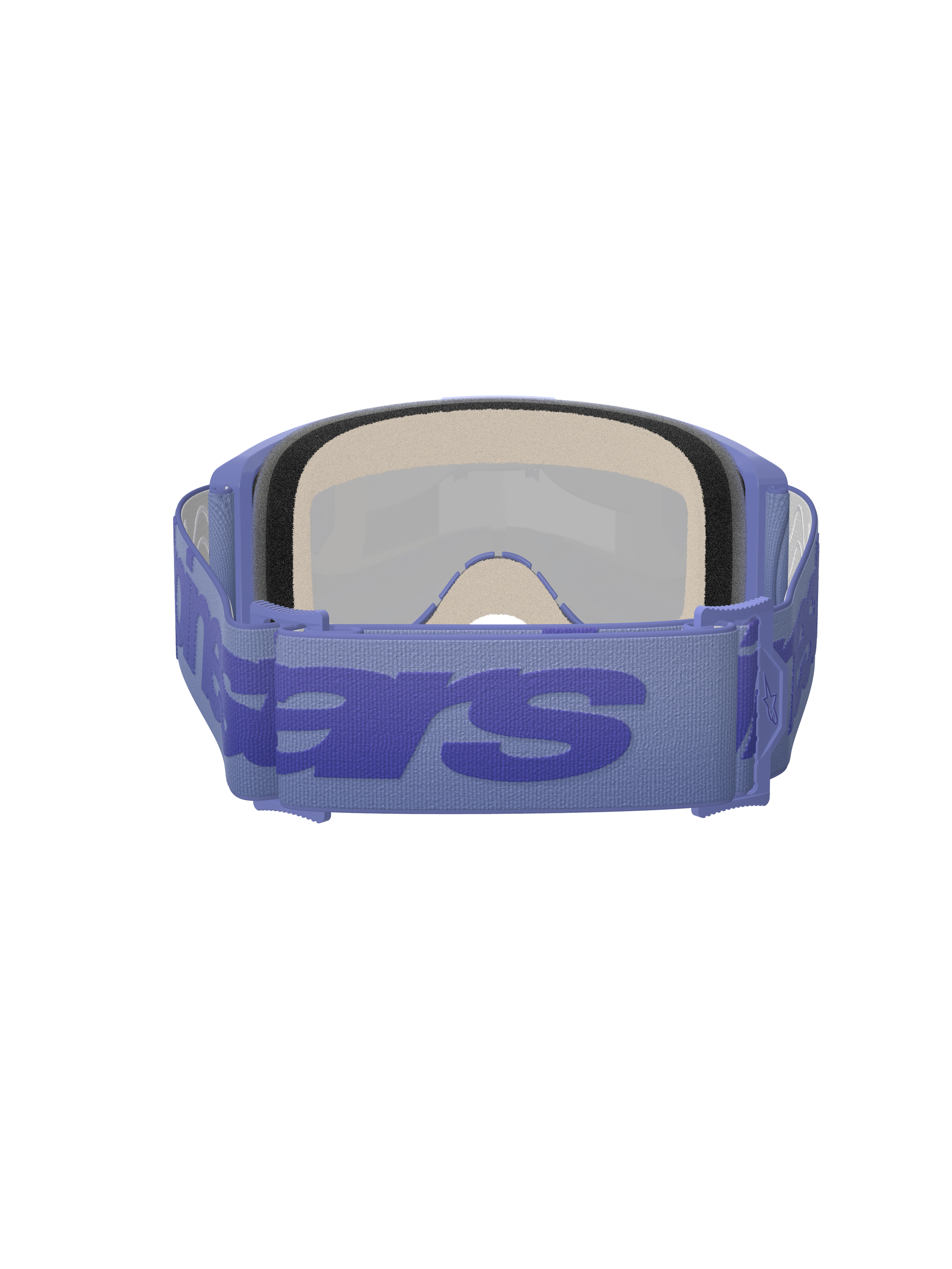 Alpinestars Vision 5 Wordmark Goggles, motocross-briller, Purple Mirror Blue, set bagfra med tykt ansigtsskum i flere lag og justerbar lilla rem med stort blåt ordmærke-logo, højtydende beskyttelsesbriller til off-road racing