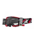 Alpinestars Vision 8 Luar Roll Off briller, motocross-briller, rød og sort, klar linse med integreret wide-vision roll-off-system, rød træktap, sort rem med hvidt stjernelogo og 'ONE GOAL ONE VISION'-grafik