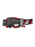 Alpinestars Vision 8 Luar Roll Off briller, motocross-briller, rød og sort, klar linse med integreret wide-vision roll-off-system, rød træktap, sort rem med hvidt stjernelogo og 'ONE GOAL ONE VISION'-grafik