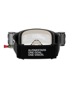 Alpinestars Vision 5 Corp Goggles Roll Off, motocross-briller, sort og klar, set bagfra med en bred sort rem med 'ALPINESTARS ONE GOAL. ONE VISION.' branding, roll-off system-beholdere og behageligt flerlags ansigtsskum