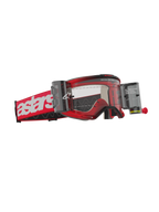 Alpinestars Vision 5 Blaze Goggles Roll Off, motocross-briller, rød ramme med hvidt astars-logo på remmen, klar linse med integrerede Wide Vision Roll-Off system-beholdere, holdbar øjenbeskyttelse til off-road kørsel