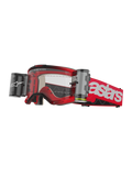 Alpinestars Vision 5 Blaze Goggles Roll Off, motocross-beskyttelsesbriller, rød og hvid, klar linse med integreret Wide Vision Roll-Off filmsystem, dobbelte sidebeholdere, rød vævet rem med markant hvidt astars-branding, slidstærk urethan-ramme med skumpolstring, off-road racerbriller