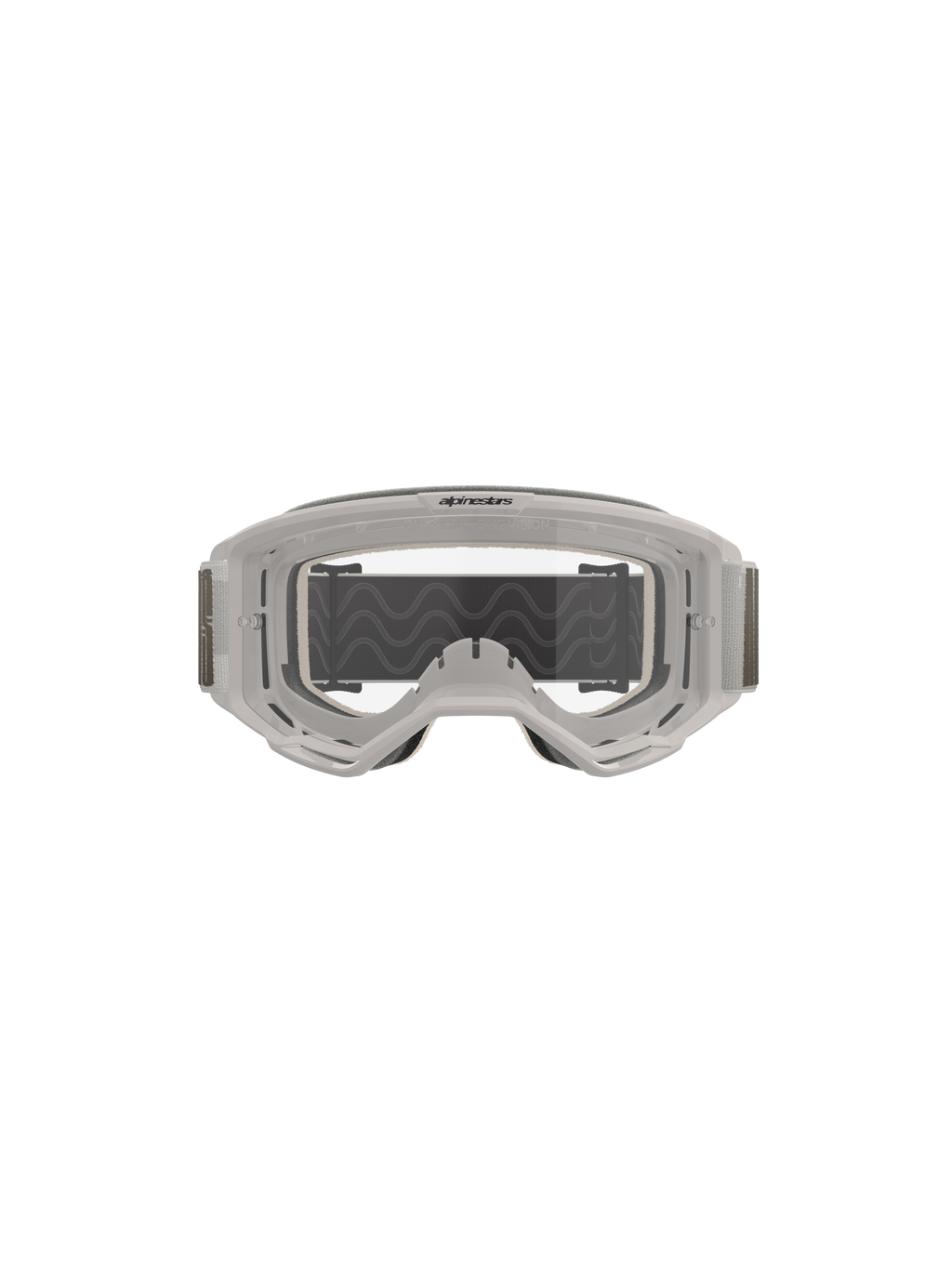Alpinestars Vision 5 Hollow Goggles, motocross-briller, Wind Clear, hvid gennemsigtig ramme med en klar antidug-linse, bred grå justerbar rem med silikone-greb, professionelt terrænkørselsudstyr