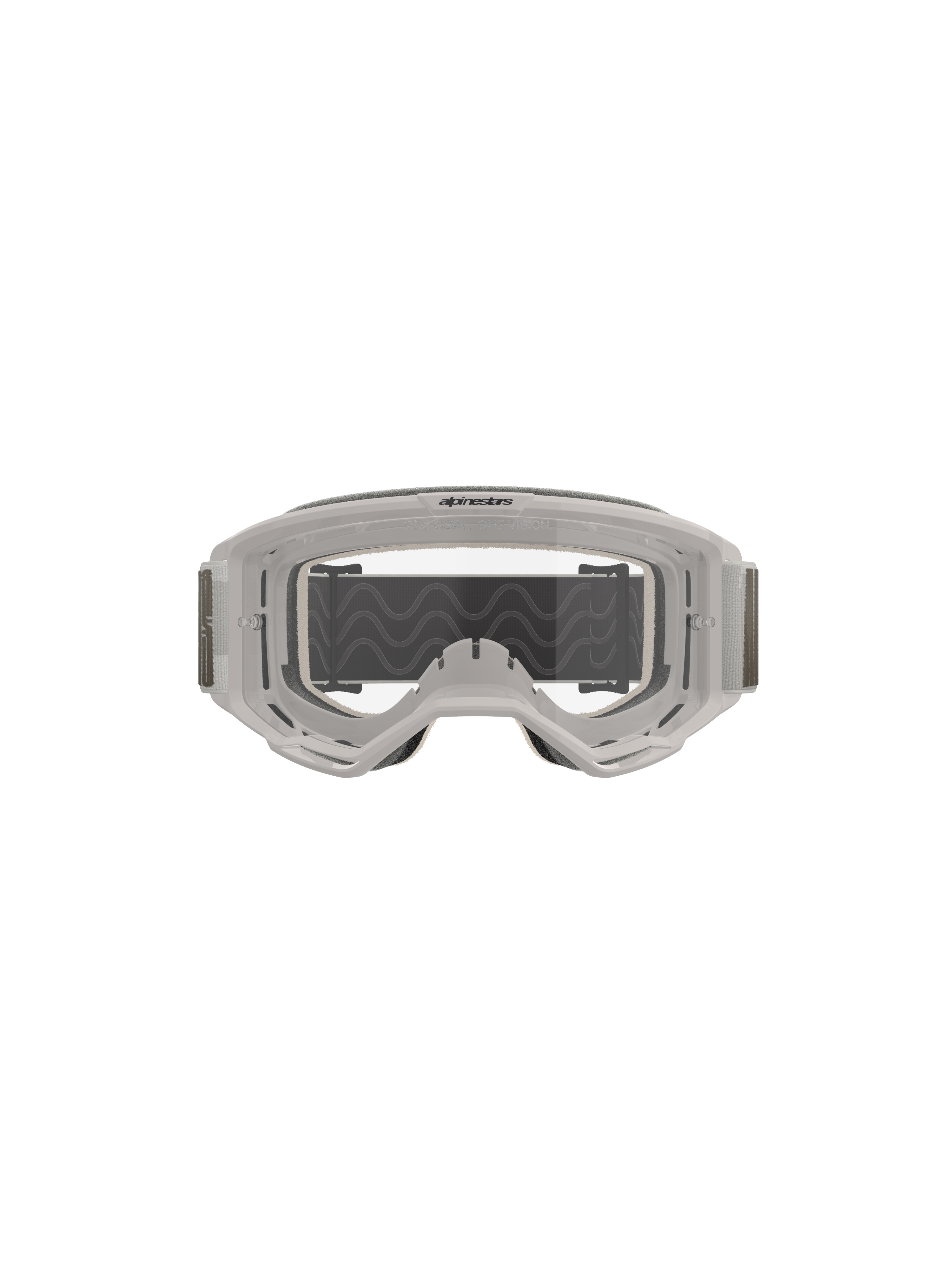 Alpinestars Vision 5 Hollow Goggles, motocross-briller, Wind Clear, hvid gennemsigtig ramme med en klar antidug-linse, bred grå justerbar rem med silikone-greb, professionelt terrænkørselsudstyr