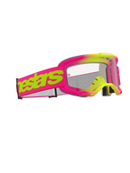 Alpinestars Vision 5 Wordmark briller, motocross-briller, pink og fluorescerende gul ramme med klar linse, bred pink rem med iøjnefaldende neongult Alpinestars wordmark-logo, højtydende øjenbeskyttelse til terrænkørsel