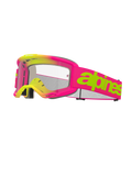 Alpinestars Vision 5 Wordmark briller, motocross-briller, pink og fluoriserende gul, klar linse, iøjnefaldende limegrønt tekstlogo på pink rem, flerlags ansigtsskum, ventileret design til off-road kørsel