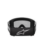 Alpinestars Vision 3 Wordmark Goggles, motocross-briller, sort og spejlsølv, set bagfra med en sort vævet rem med et hvidt Alpinestars-logo og blød indvendig skumpolstring.