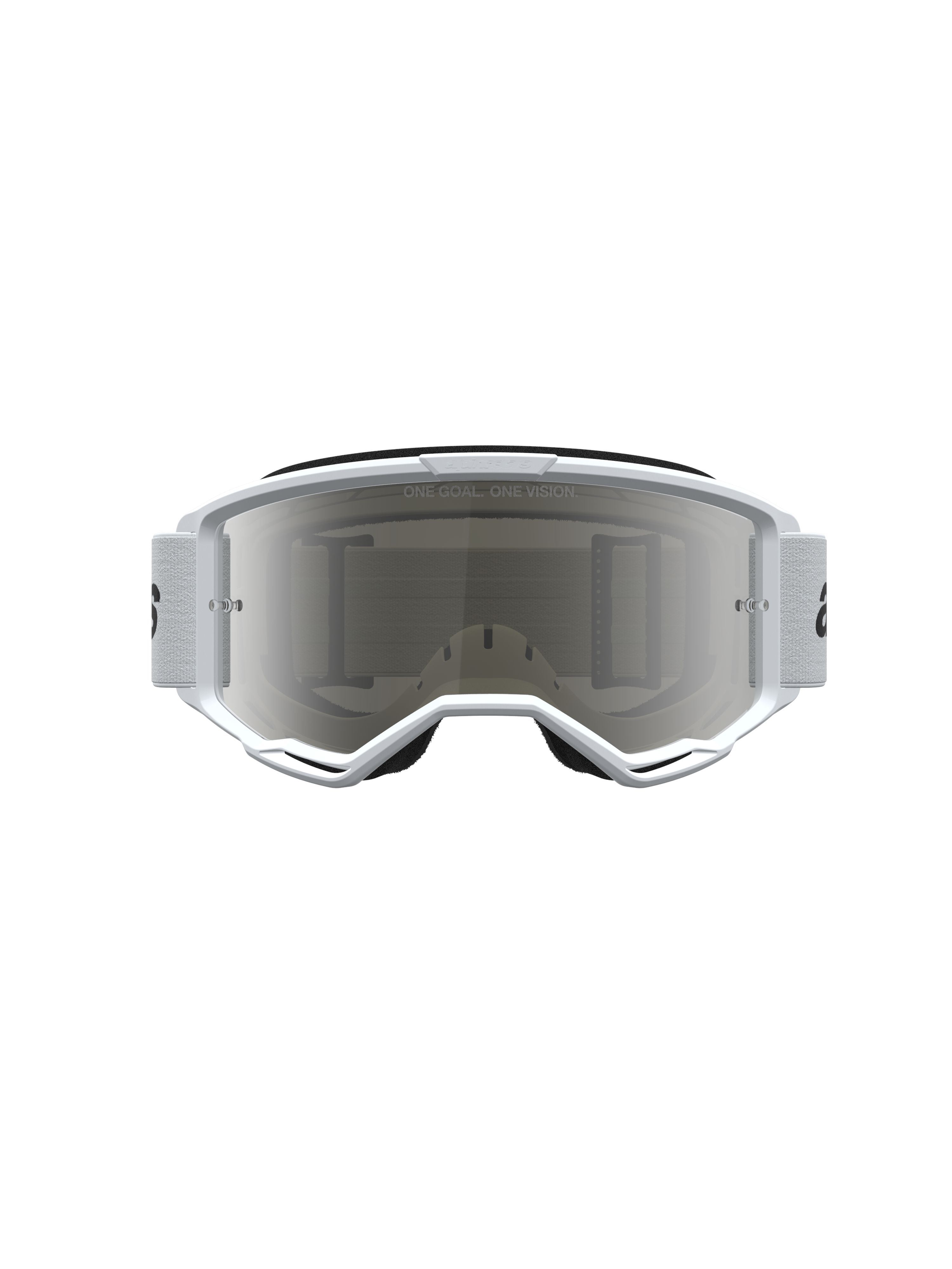 Alpinestars Vision 3 Wordmark Mirror Goggles, motocrossgoggles i hvid og sort med sølvfarvet anti-dug spejllinse.