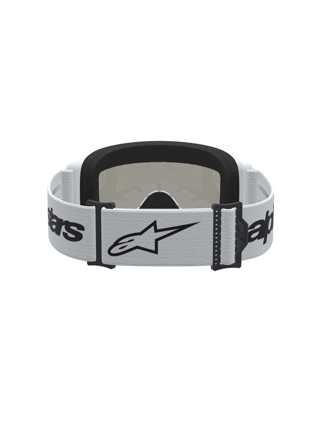 Alpinestars Vision 3 Wordmark Mirror Goggles, hvide og sorte motocross goggles med rem med stjernelogo og blødt ansigtsskum.