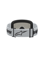 Alpinestars Vision 3 Wordmark Mirror Goggles, hvide og sorte motocross goggles med rem med stjernelogo og blødt ansigtsskum.