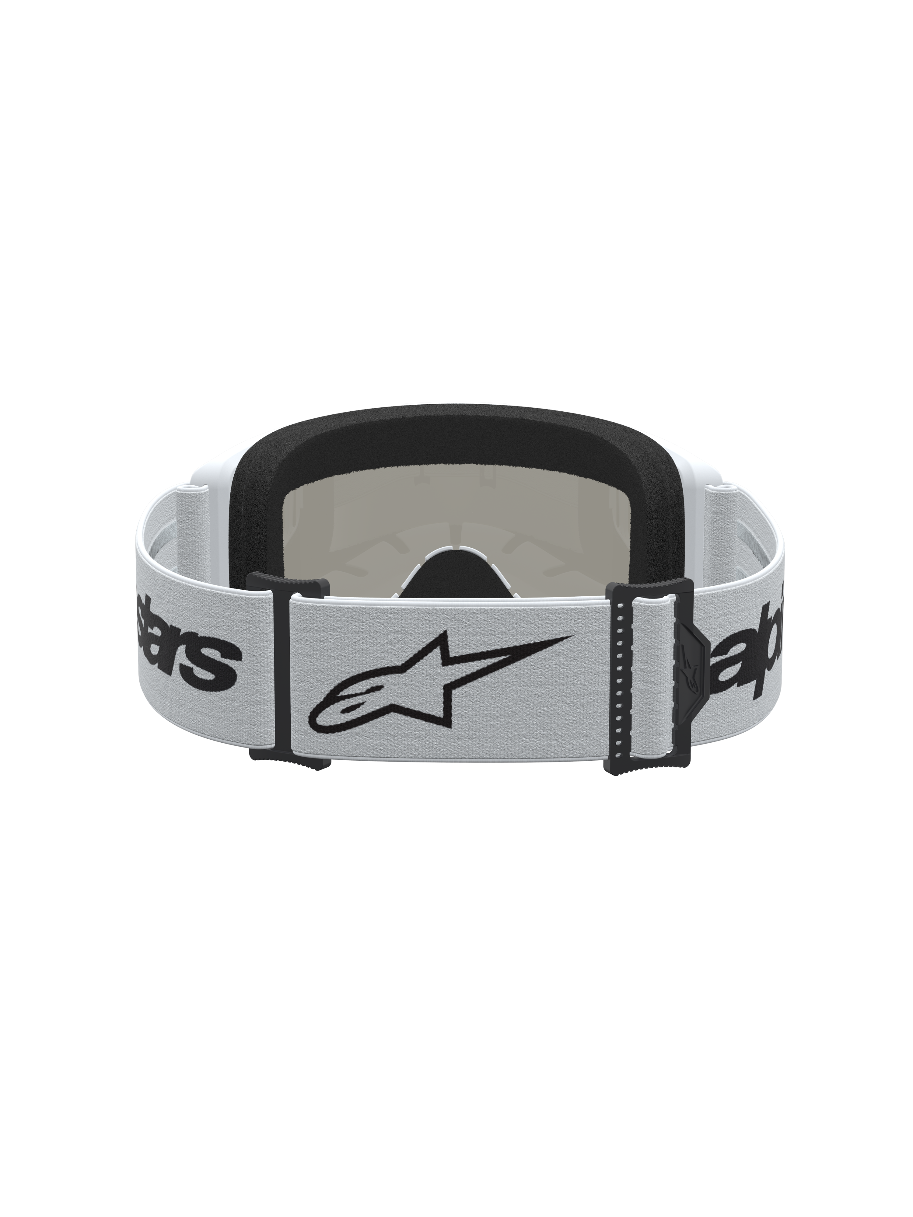 Alpinestars Vision 3 Wordmark Mirror Goggles, hvide og sorte motocross goggles med rem med stjernelogo og blødt ansigtsskum.