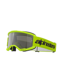 Alpinestars Vision 3 Wordmark Goggles, motocross-briller, gul fluo og sølvspejl, med en stærk gul ramme og rem med et markant sort Alpinestars-logo, højtydende øjenbeskyttelse til terrænkørsel