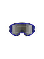 Alpinestars Vision 3 Wordmark Goggles, motocross-briller, blå og sølvspejl, med en klar blå ramme og bred rem med hvidt wordmark-logo, sølvspejllinse med 'ONE GOAL. ONE VISION.'-tekst, professionelt beskyttende øjenværn til terrænkørsel.