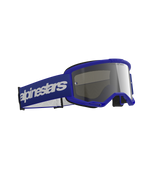 Alpinestars Vision 3 Wordmark Goggles, motocross-briller, blå med sølv-spejllinse, blå ramme og bred blå rem med hvidt logo, holdbart design til off-road racing