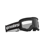 Alpinestars Vision 3 Wordmark briller, motocross briller, sort og klar, med en bred sort rem med et markant hvidt wordmark-logo, klar anti-dug linse med "ONE GOAL. ONE VISION." tekst, strømlinet performance-design til off-road racing