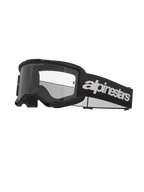Alpinestars Vision 3 Wordmark Goggles, motocrossbriller, sort og klar, med markant hvid Alpinestars-branding på remmen, klar linse med 'ONE GOAL. ONE VISION.' tekst og et strømlinet, minimalistisk steldesign.